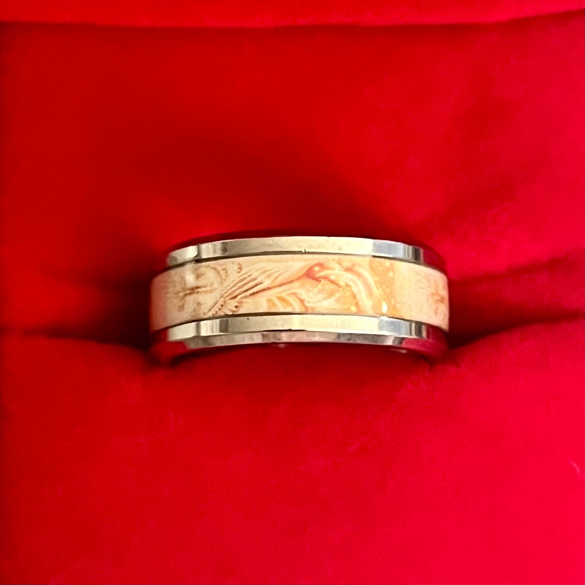Tungsten Antler Inlaid Titanium Steel Polished Finish 6mm Band Size 8 3
