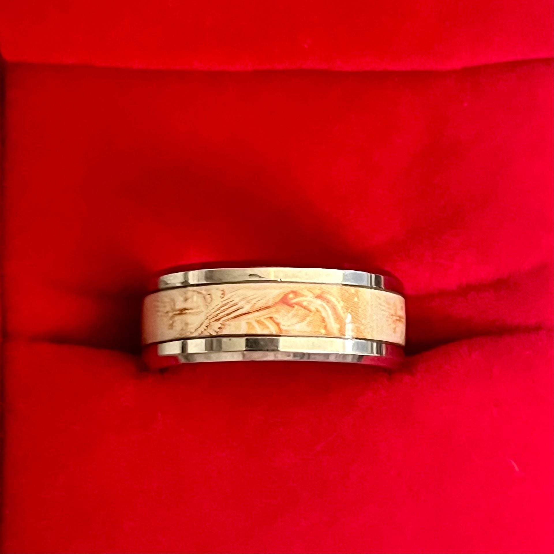 Tungsten Antler Inlaid Titanium Steel Polished Finish 6mm Band Size 8 4