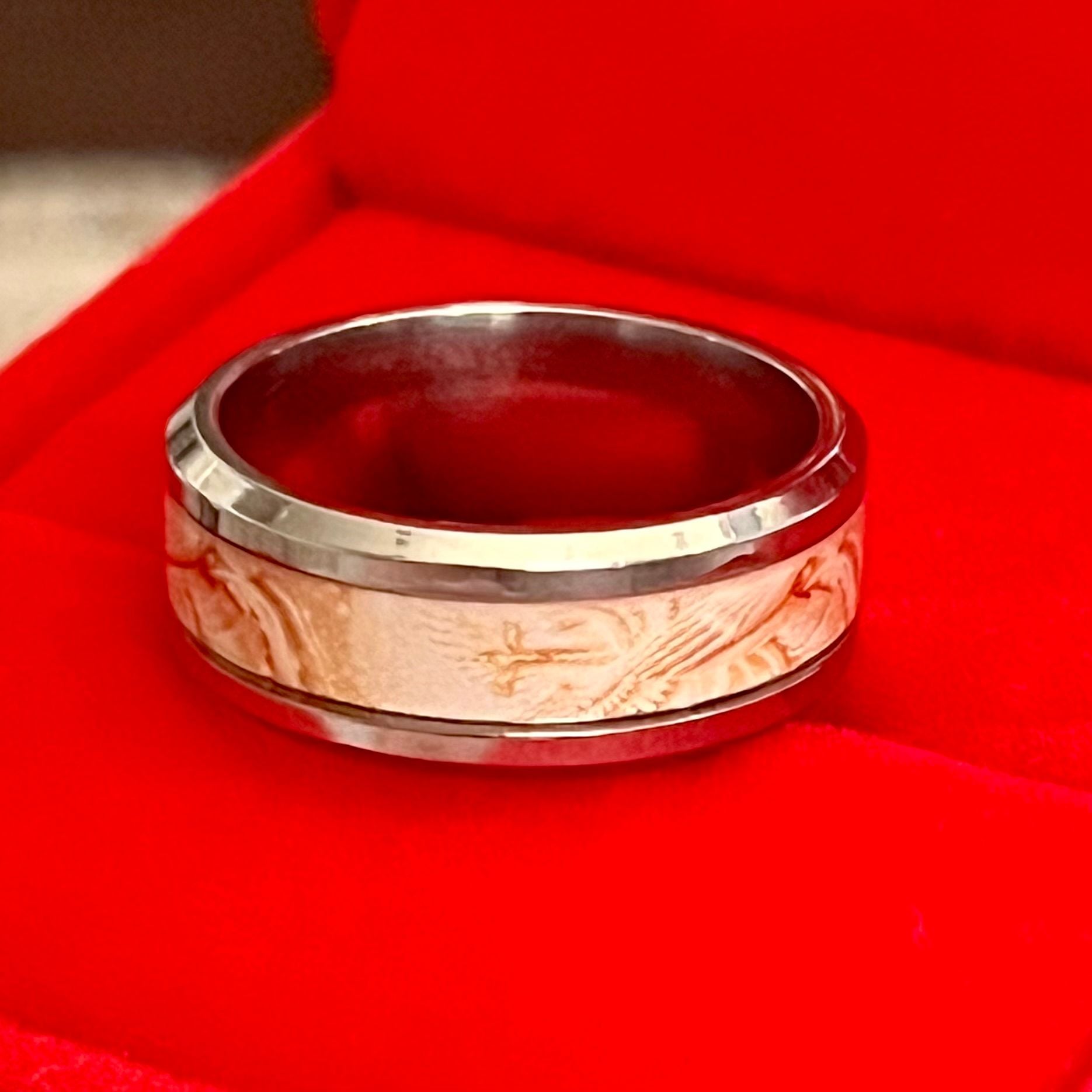 Tungsten Antler Inlaid Titanium Steel Polished Finish 6mm Band Size 8 5
