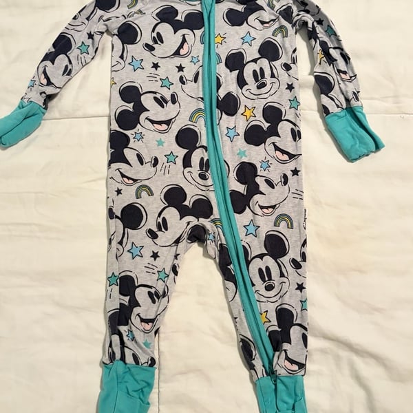 Little Sleepies Blue Mickey Mouse Forever Zippy Size 3-6 Months Pajamas