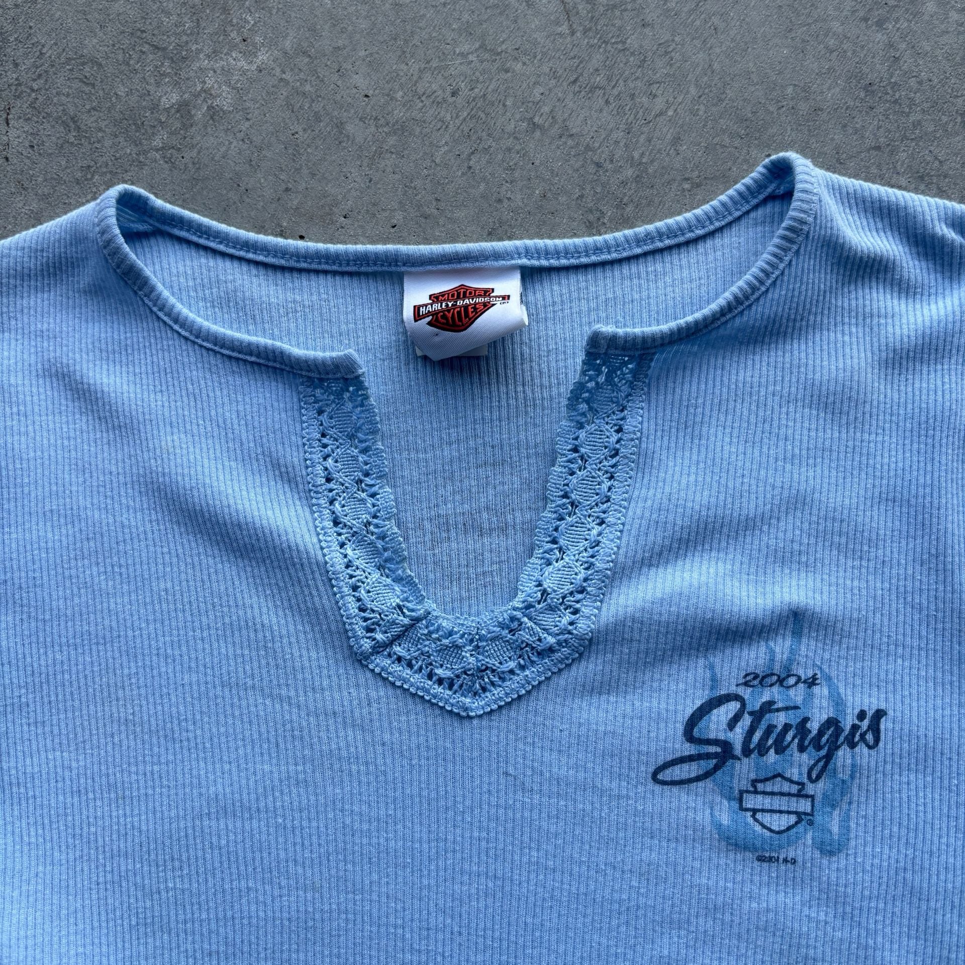 2004 Vintage Harley Davidson Sturgis Ribbed Top Blue Lace Size S 3