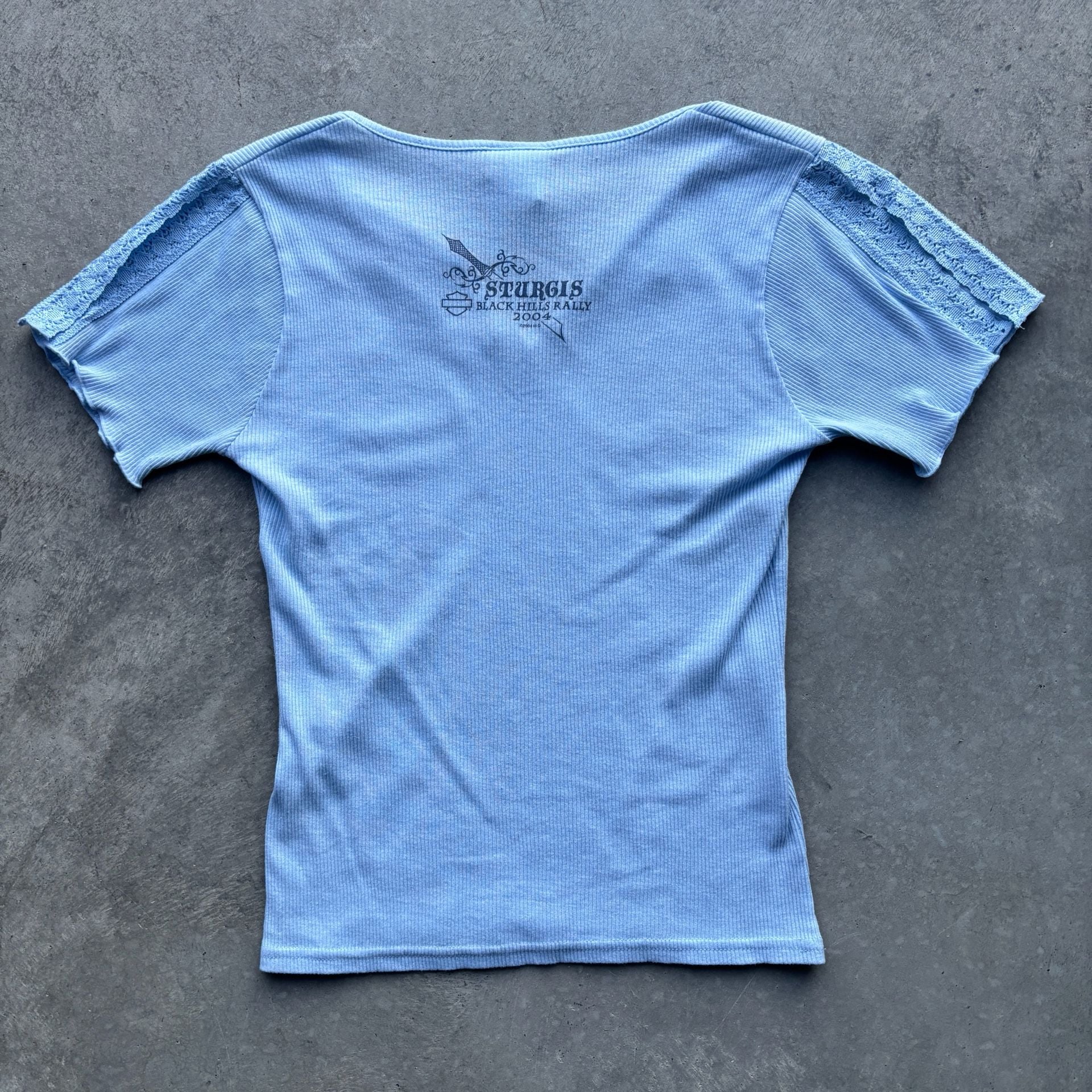 2004 Vintage Harley Davidson Sturgis Ribbed Top Blue Lace Size S 10