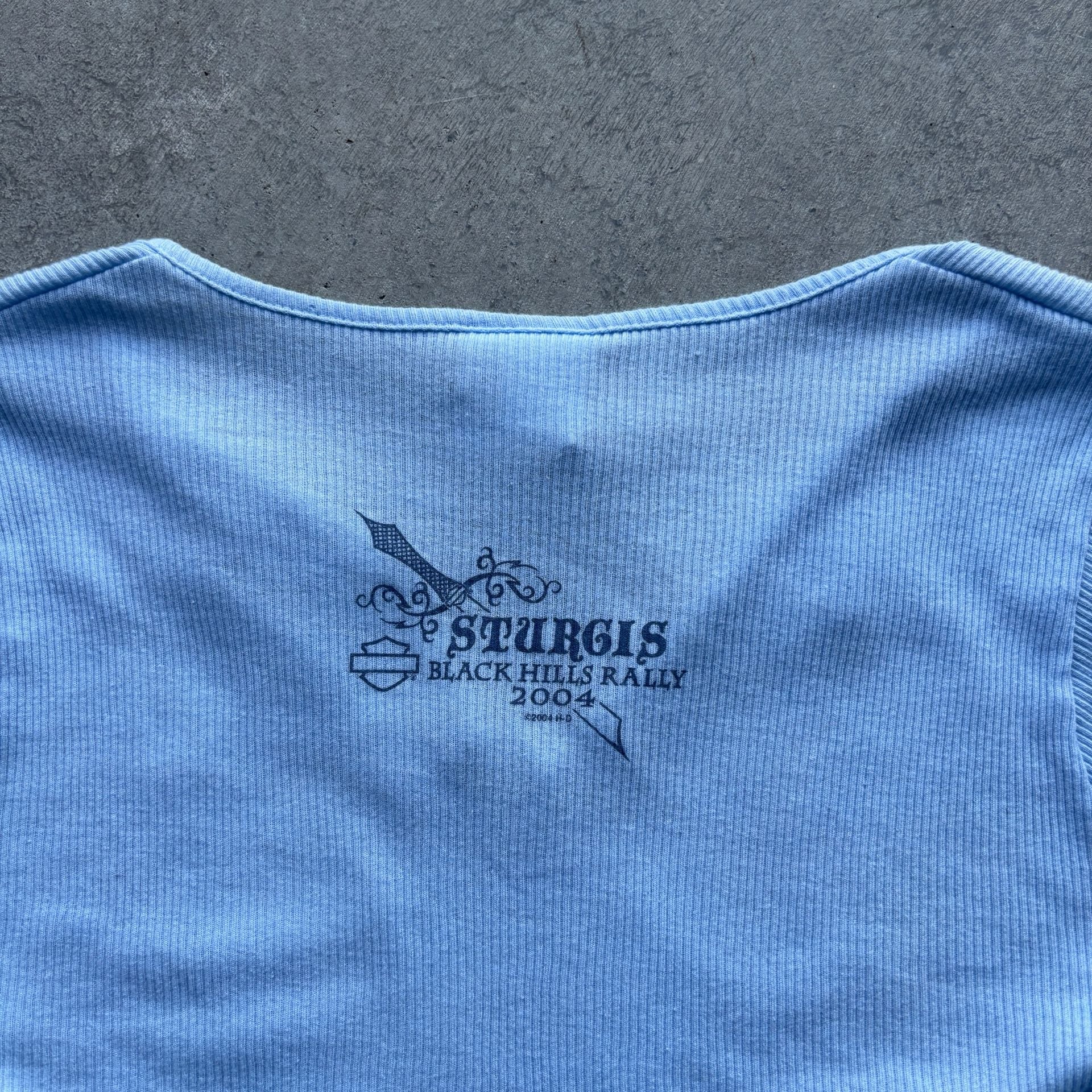 2004 Vintage Harley Davidson Sturgis Ribbed Top Blue Lace Size S 11