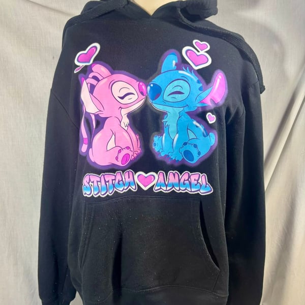 Disney Stitch Stitch And Angel Hoodie Size L Black