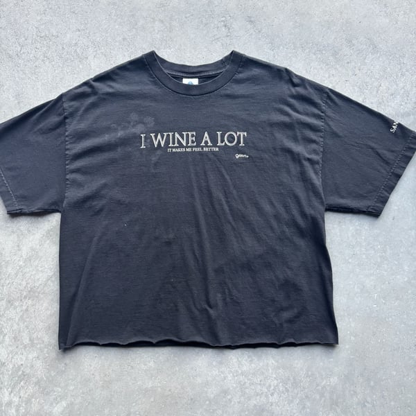 2000’s Vintage Y2K I Wine A Lot Graphic T-Shirt Black Cropped Size XL