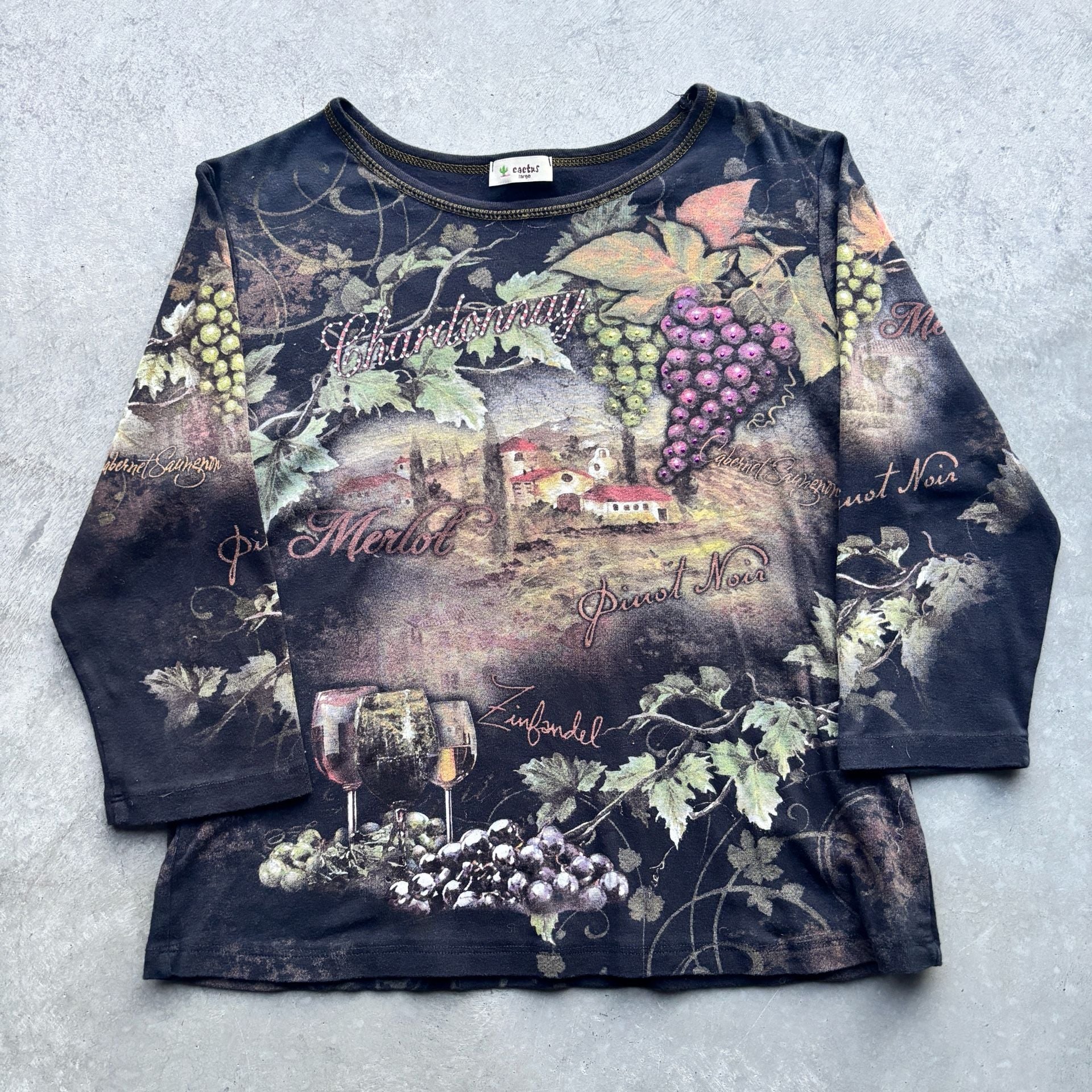 2000’s Vintage Y2K Wine Print Long Sleeve Shirt Cactus Size L 2