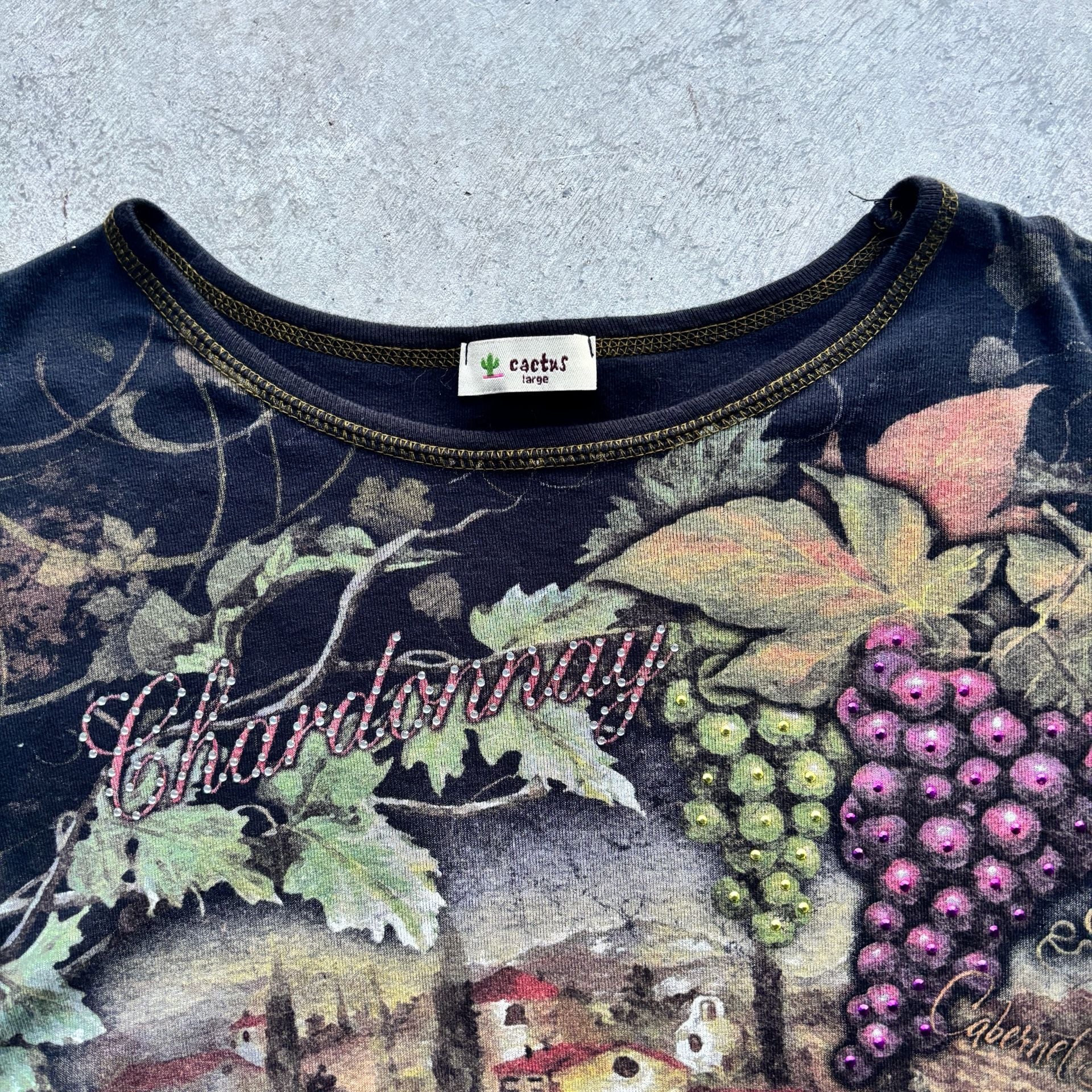 2000’s Vintage Y2K Wine Print Long Sleeve Shirt Cactus Size L 3