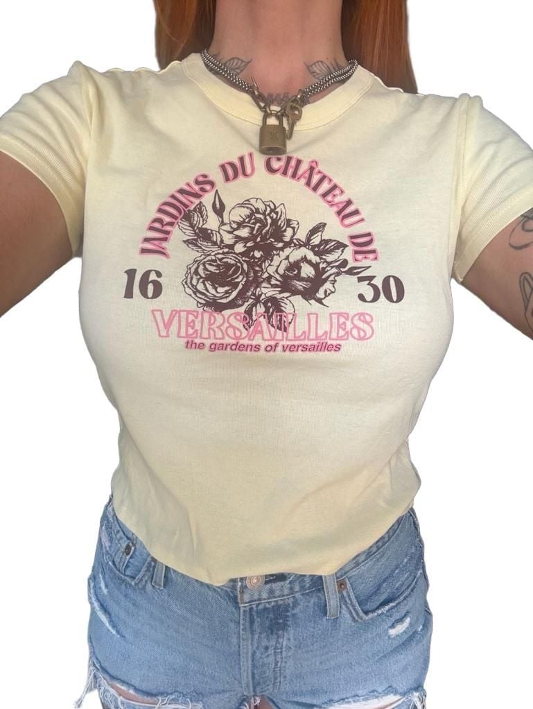 H&M Light Yellow Coquette Jardins Du Chateau De Versailles Baby Tee 2