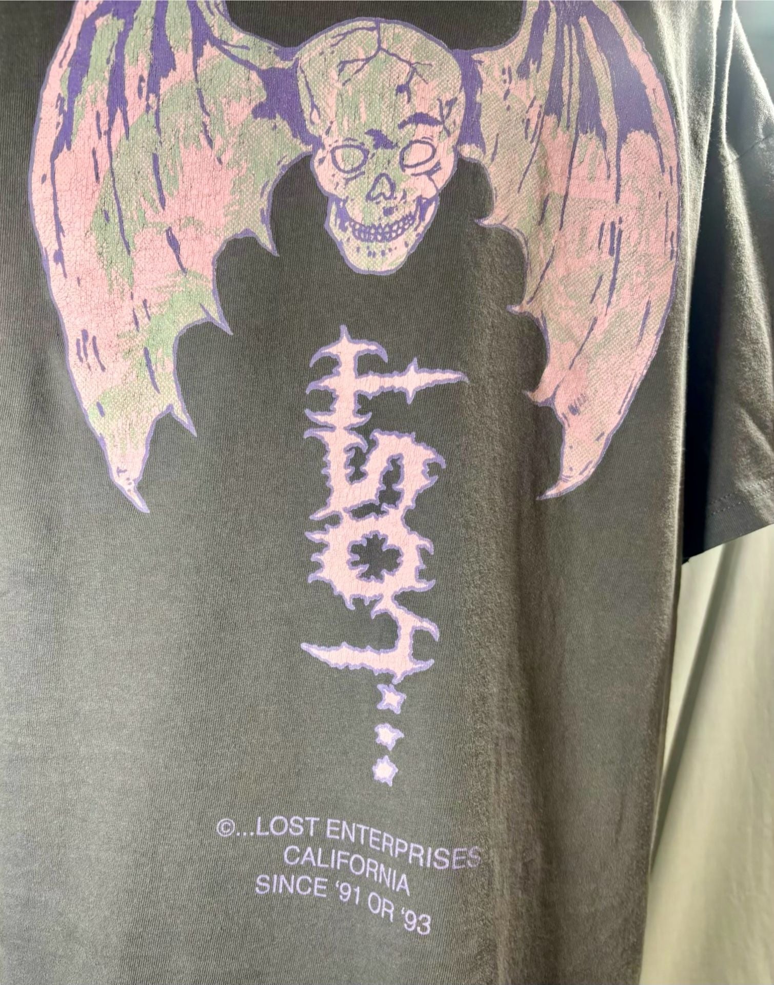 Lost Enterprises T-Shirt Size Large Dark Gray Skull Wing 5