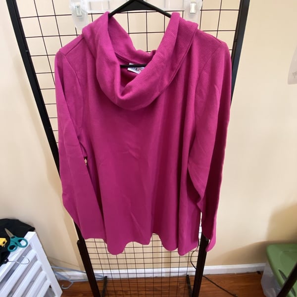 Denim & Co. Cowl Neck Pullover Size XL Magenta Waffle Knit Top