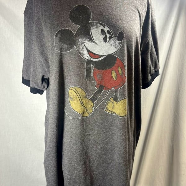 Disney Mickey Mouse T-Shirt Size L Gray Ringer Graphic