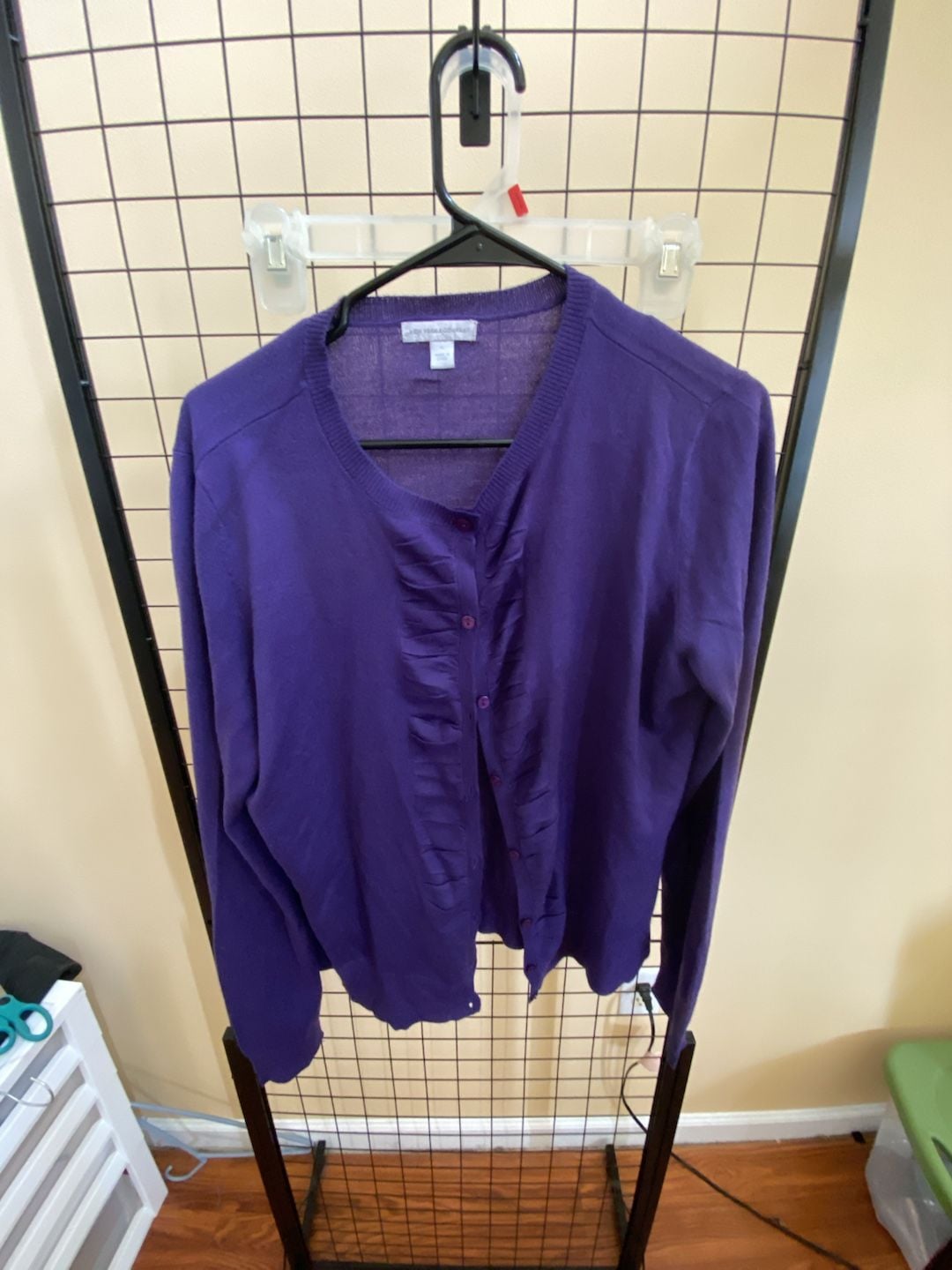 New York & Company Cardigan Size XL Purple Ruched Button Down 2