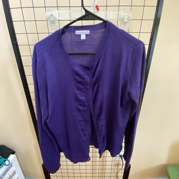 New York & Company Cardigan Size XL Purple Ruched Button Down