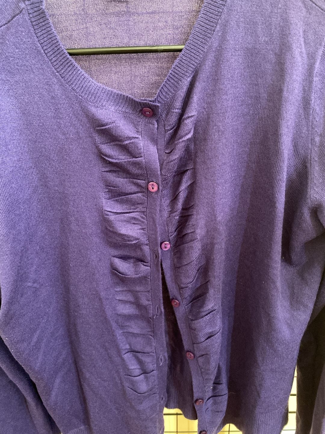 New York & Company Cardigan Size XL Purple Ruched Button Down 3