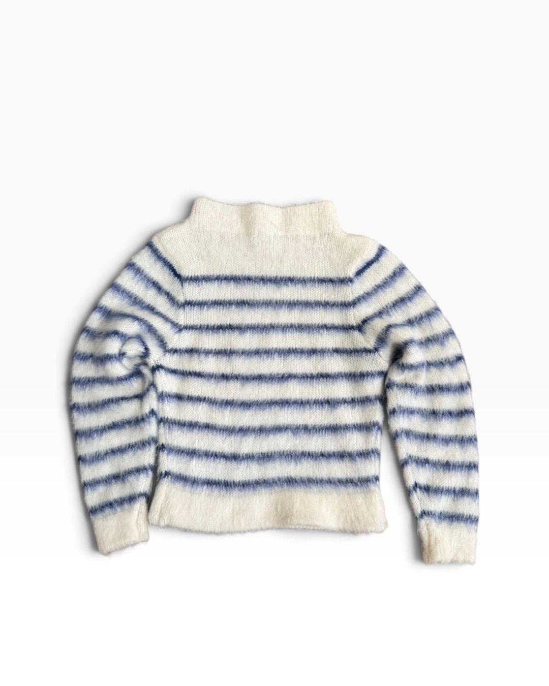 H&M Women’s Mohair Blend Striped Fuzzy Mock Neck Sweater Ivory Blue Size US 2 XS 9