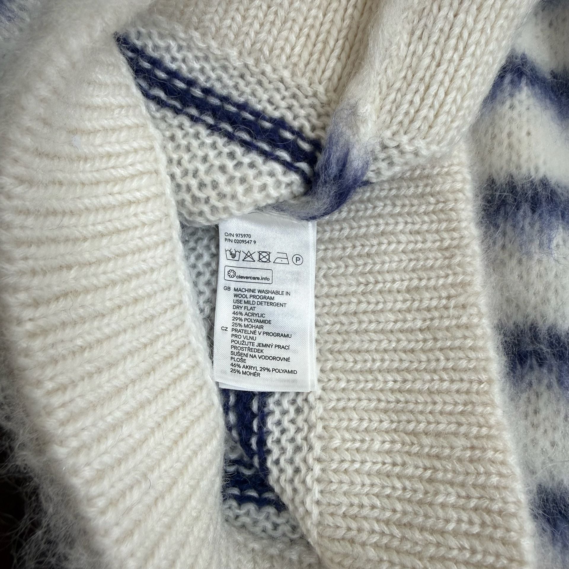 H&M Women’s Mohair Blend Striped Fuzzy Mock Neck Sweater Ivory Blue Size US 2 XS 10
