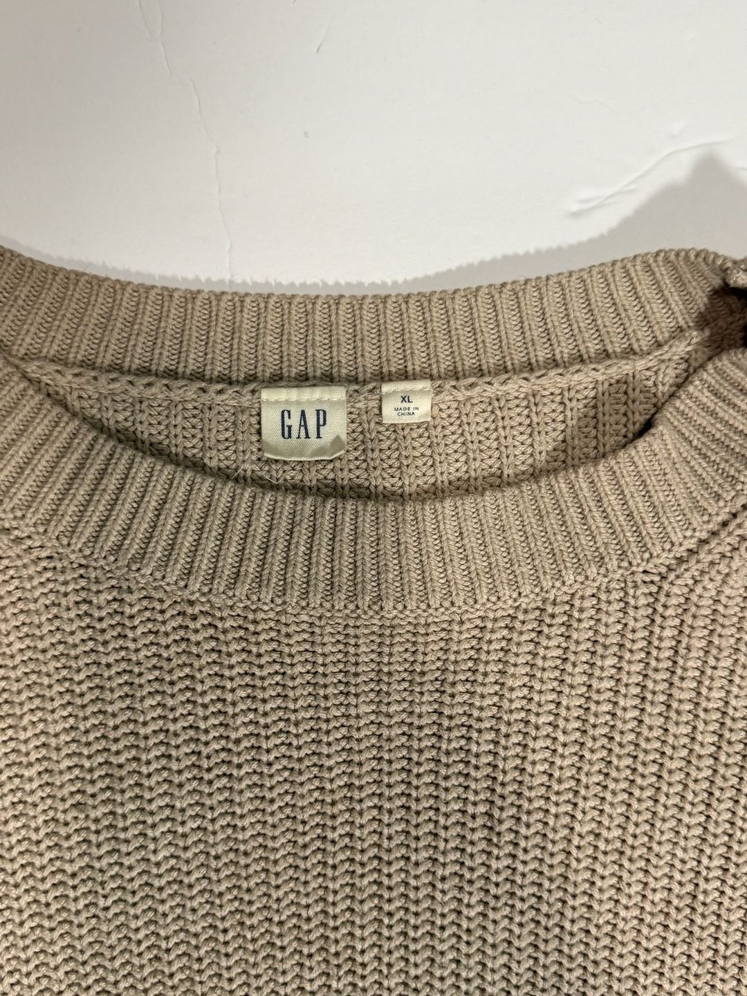 Gap Crewneck Sweater Size XL Beige Cotton Blend Ribbed Knit Long Sleeve 3