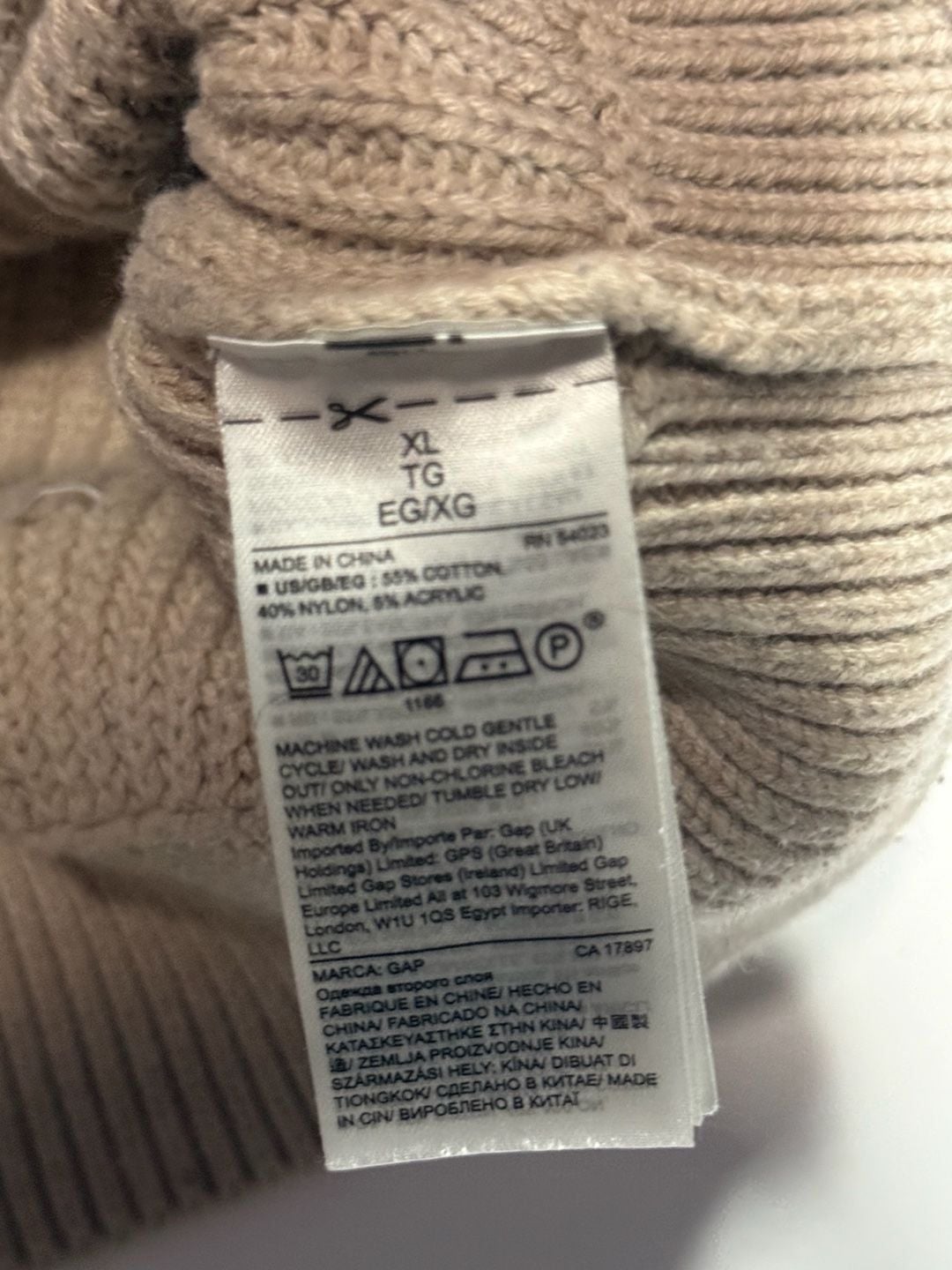 Gap Crewneck Sweater Size XL Beige Cotton Blend Ribbed Knit Long Sleeve 4