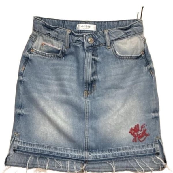Y2K Guess Denim Skirt Size 27 Distressed Raw Hem Blue