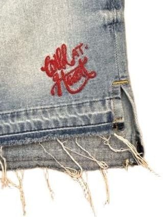 Y2K Guess Denim Skirt Size 27 Distressed Raw Hem Blue 3