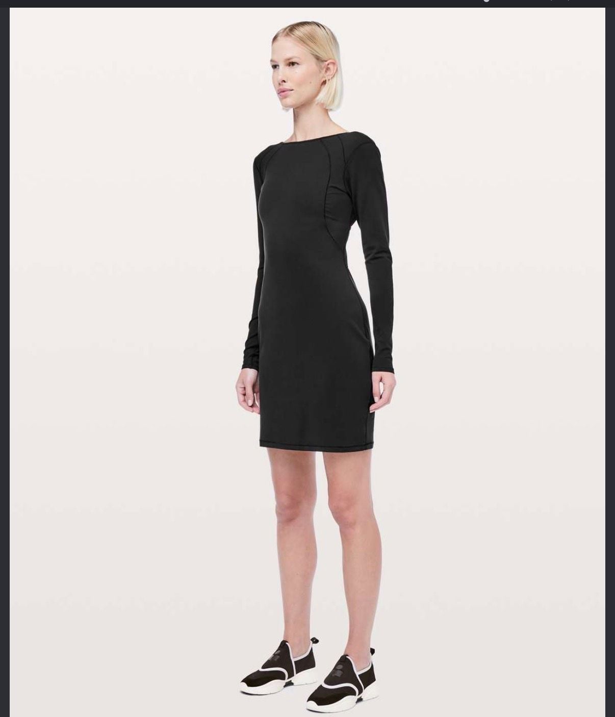 068-Lululemon Contour Dress *Nulu Size 6 Black Long Sleeve Cutout Back Mini 2
