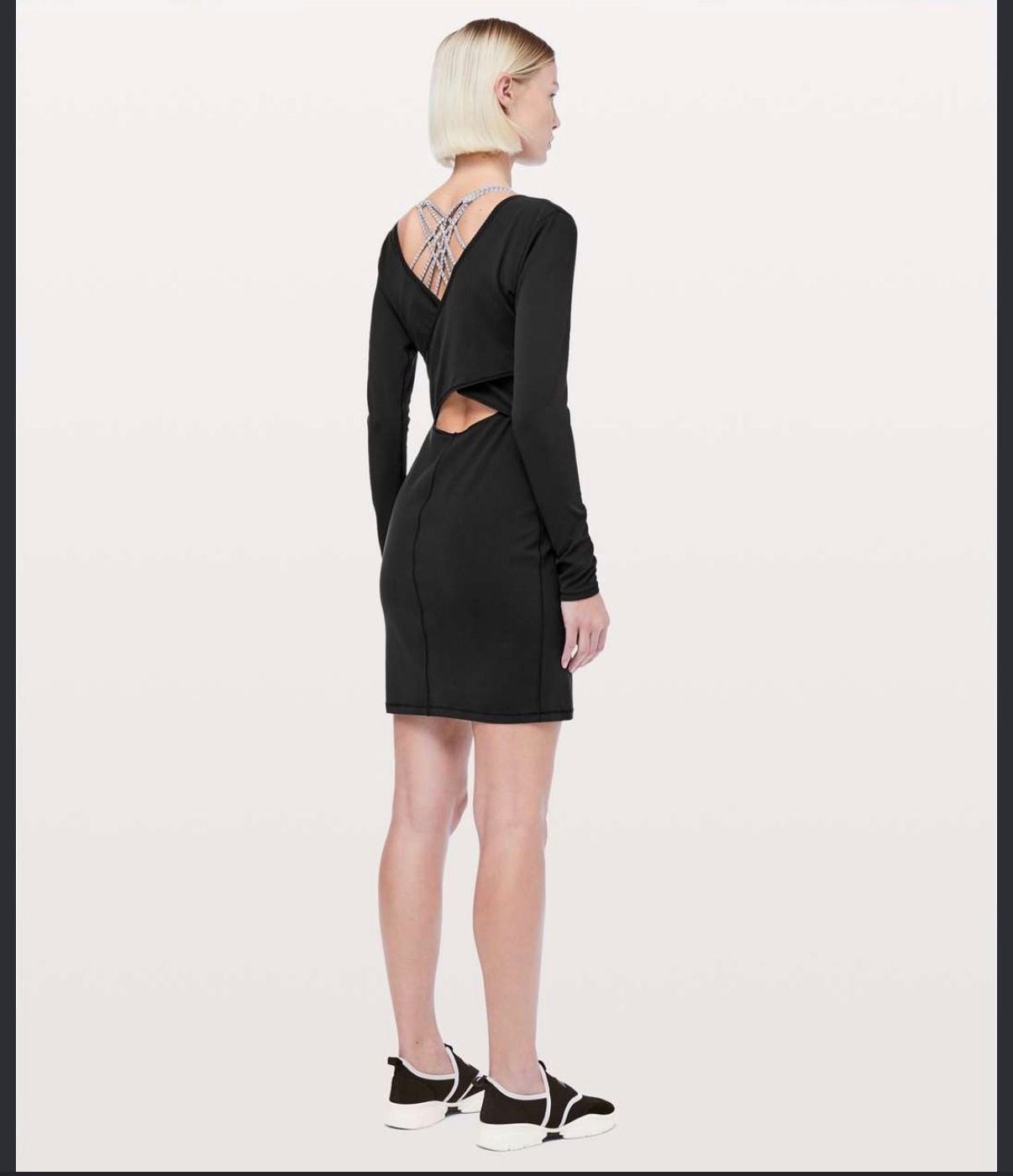 068-Lululemon Contour Dress *Nulu Size 6 Black Long Sleeve Cutout Back Mini 3