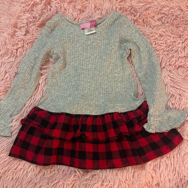 Goodlad Dress Size 2T Gray Plaid Ruffle Hem Long Sleeve