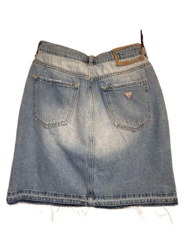 Y2K Guess Denim Skirt Size 27 Distressed Raw Hem Blue 5