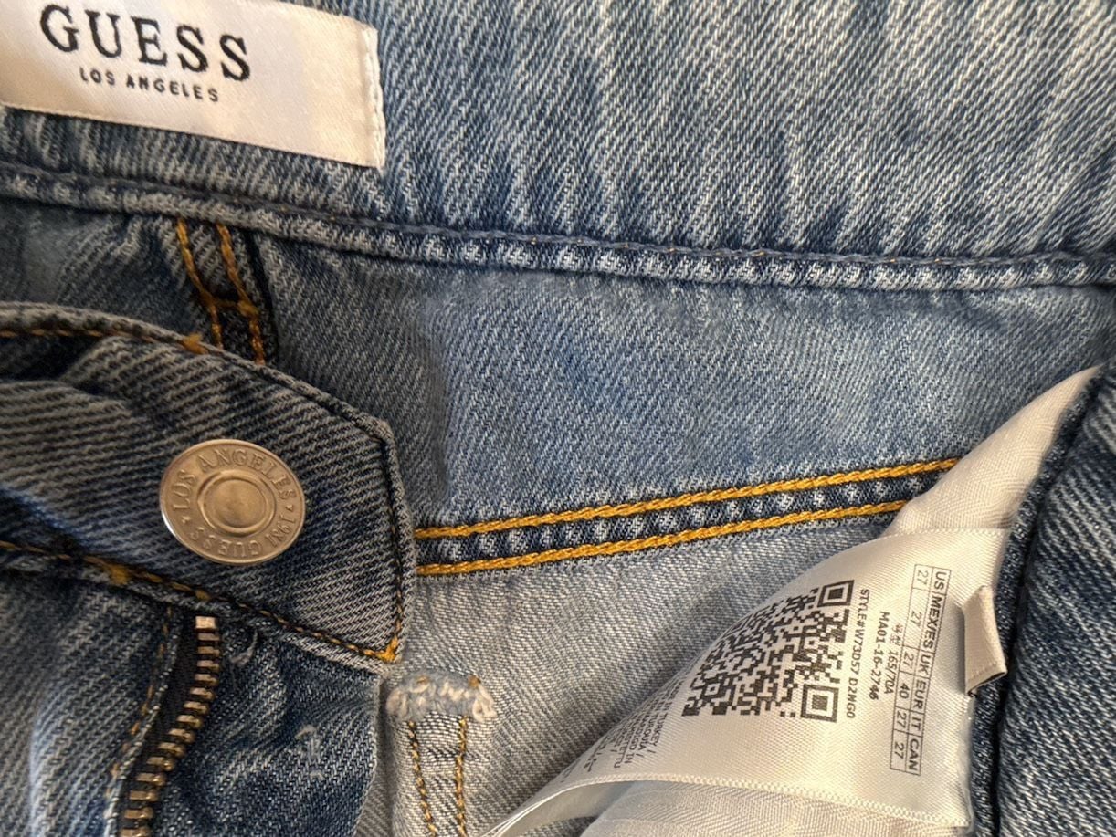 Y2K Guess Denim Skirt Size 27 Distressed Raw Hem Blue 4