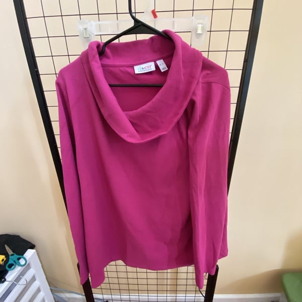 Denim & Co. Cowl Neck Sweater Size XL Magenta Waffle Knit Pullover