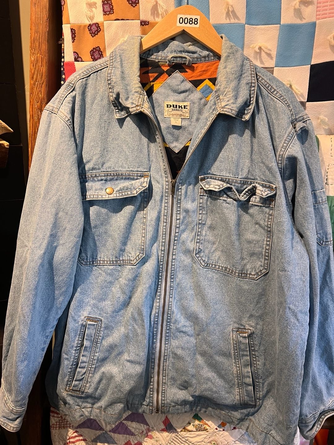 Duke Haband Denim Jacket Size L Southwestern Flannel Lined 2