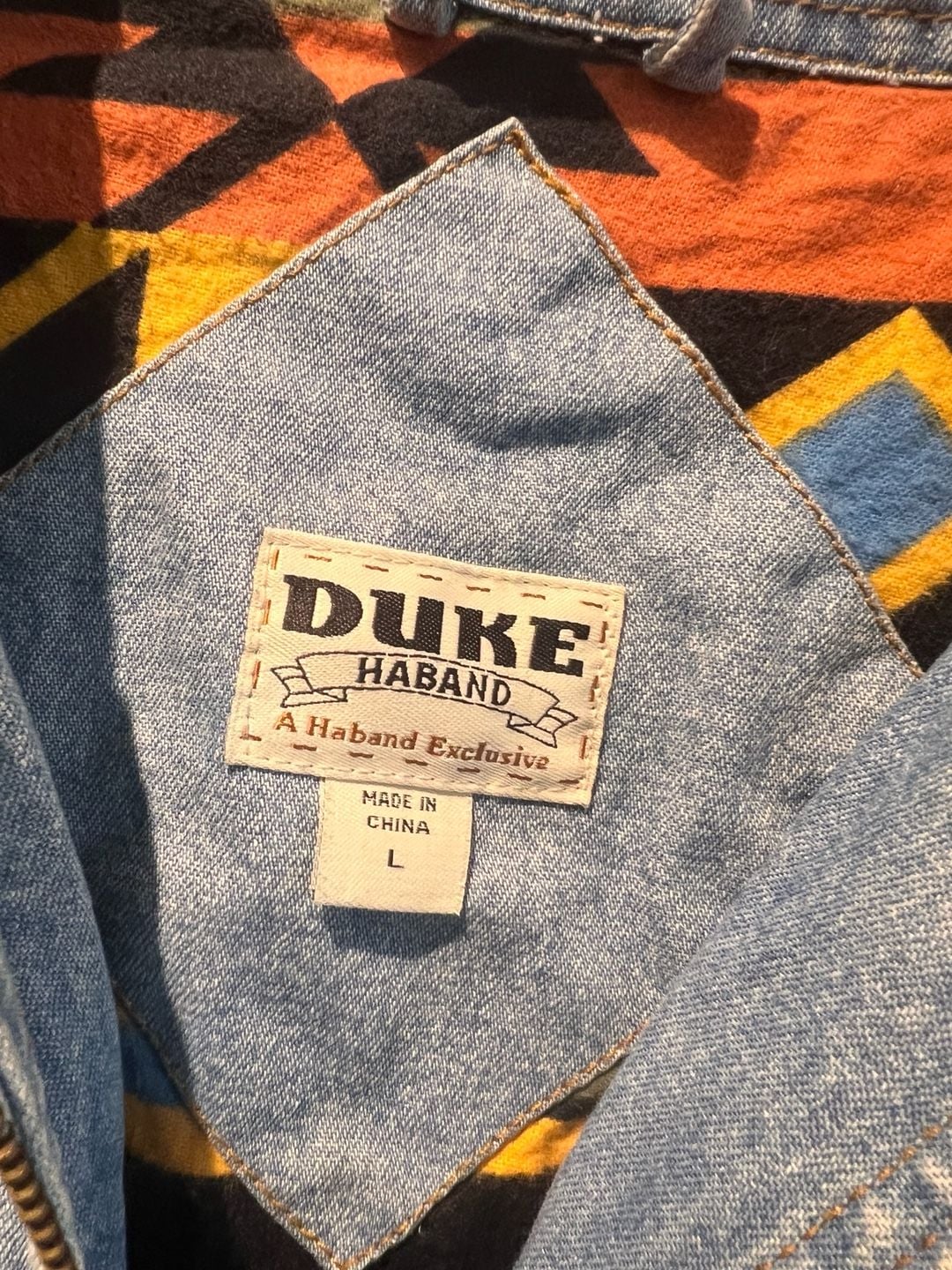 Duke Haband Denim Jacket Size L Southwestern Flannel Lined 3