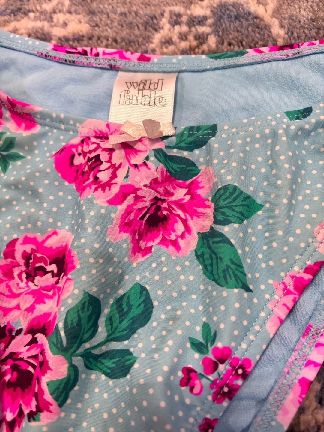 Wild Fable Bikini Set Size S Blue Floral Dot croquet style 2