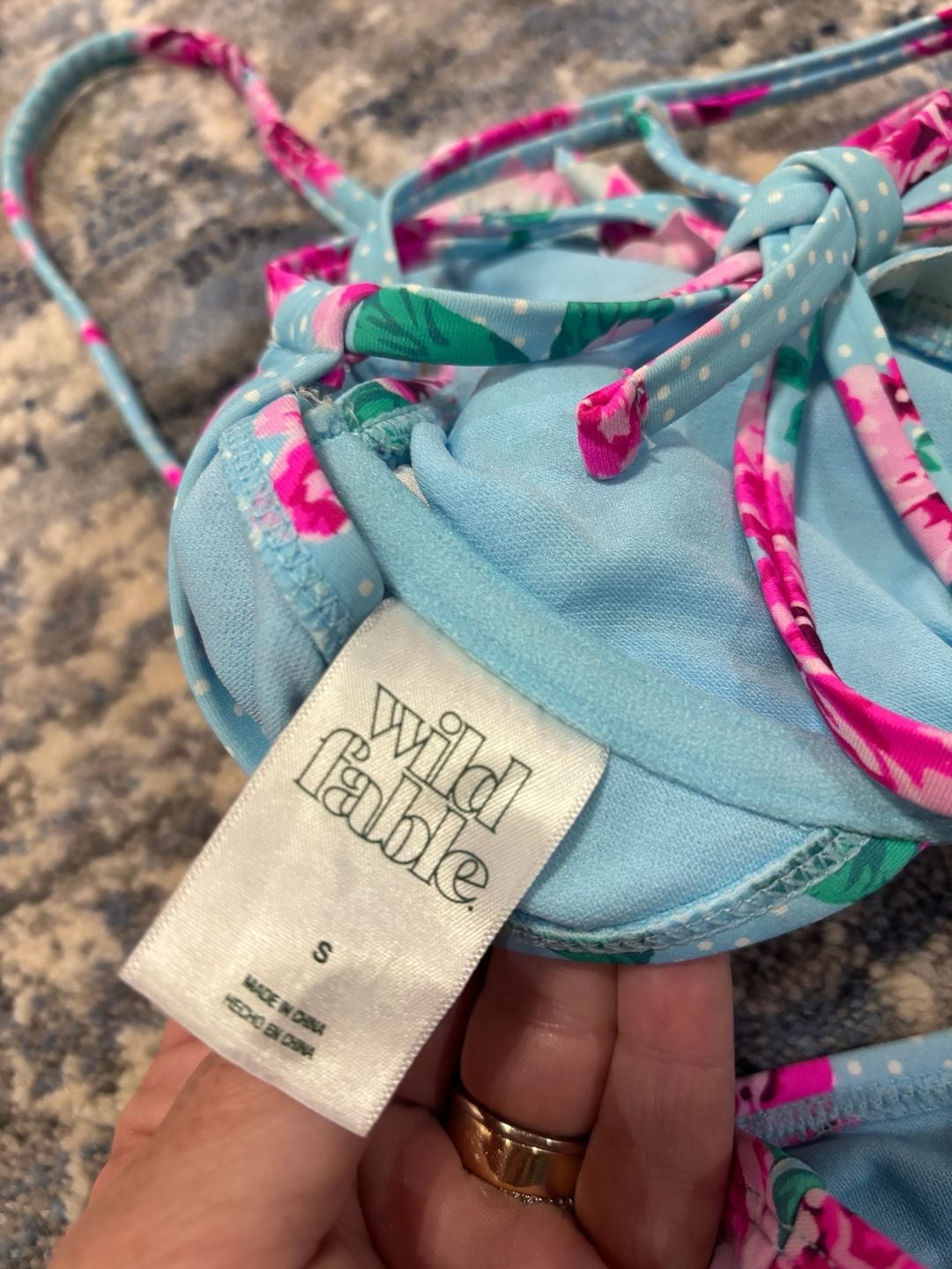 Wild Fable Bikini Set Size S Blue Floral Dot croquet style 3