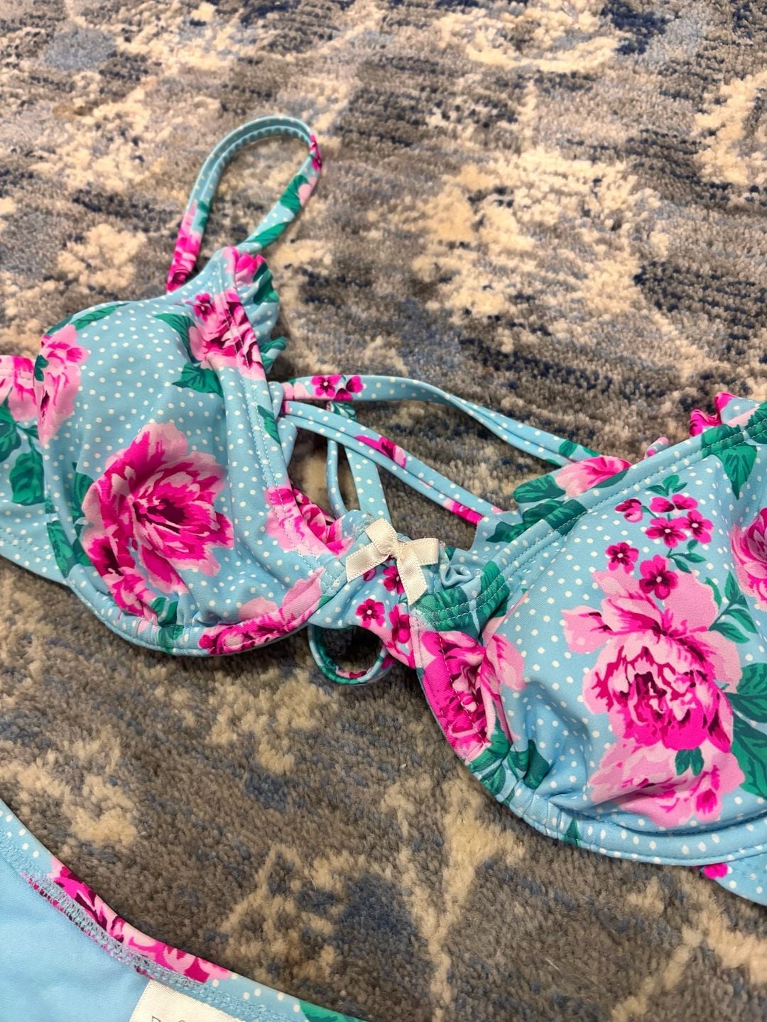 Wild Fable Bikini Set Size S Blue Floral Dot croquet style 4
