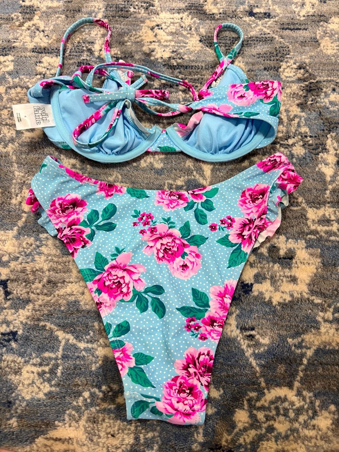Wild Fable Bikini Set Size S Blue Floral Dot croquet style 5