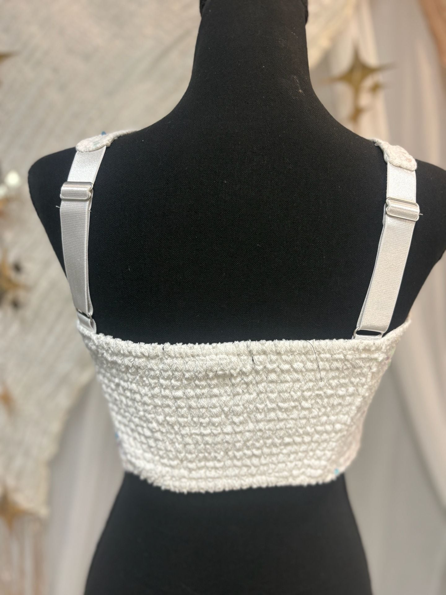 Steve Madden White Sequin Tweed Crop Top 4