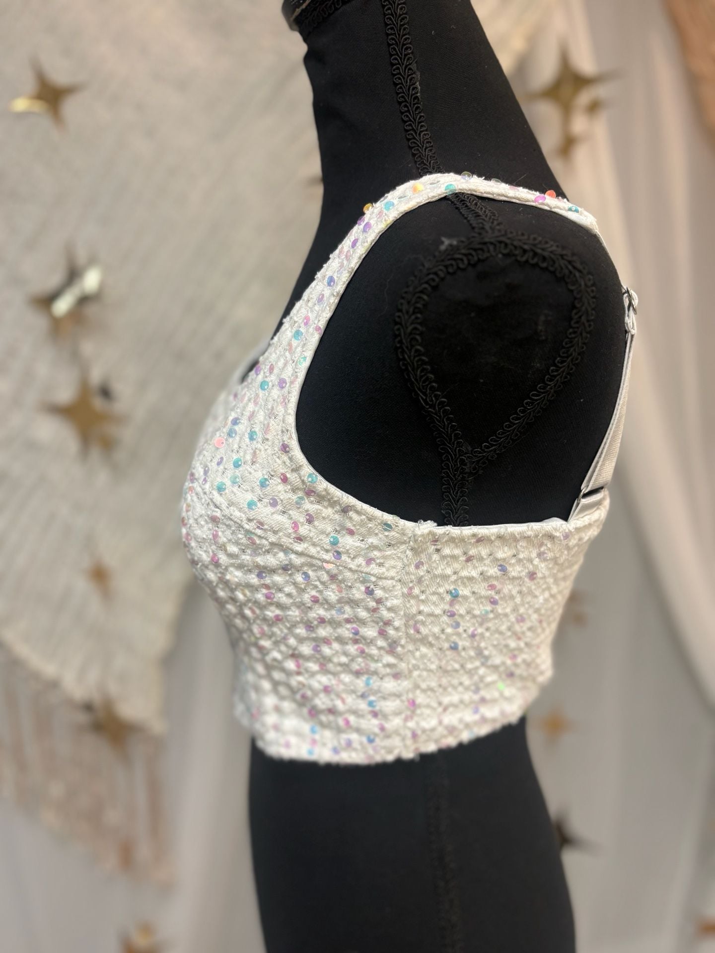 Steve Madden White Sequin Tweed Crop Top 5