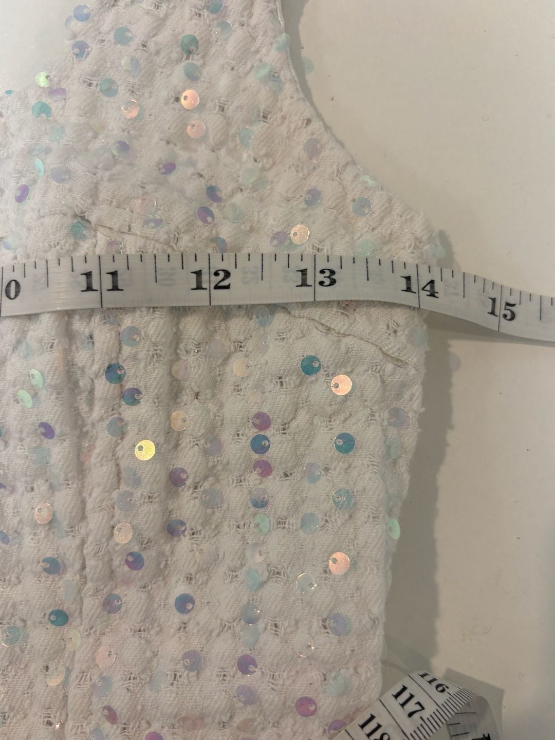 Steve Madden White Sequin Tweed Crop Top 6