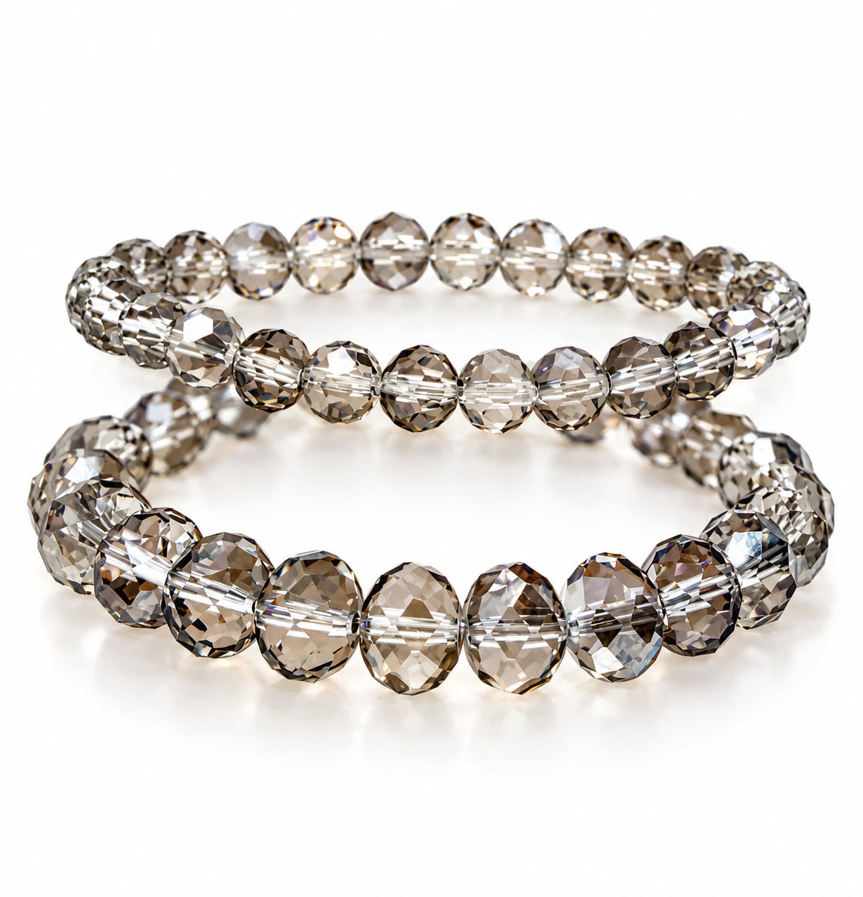 Smoky Quartz Crystal Beaded Faceted Stretch Bracelet Pair 1