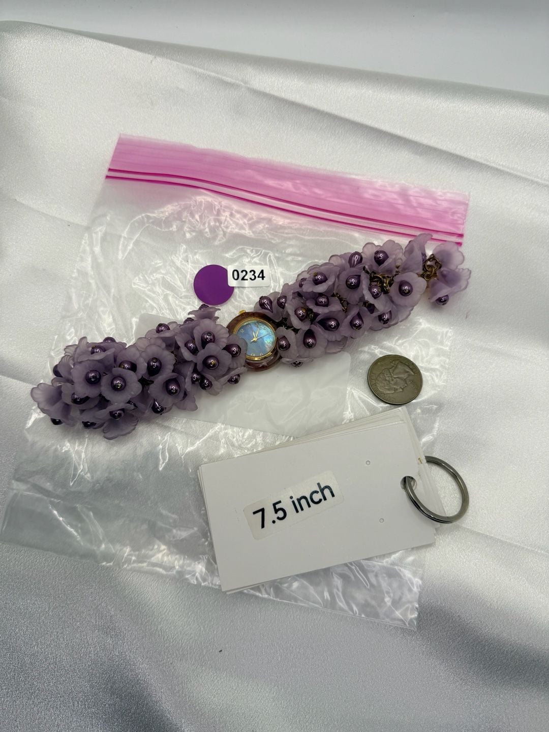 Bonetto Candy Watch Size 7.5 Purple Floral Resin Band needs battery 3