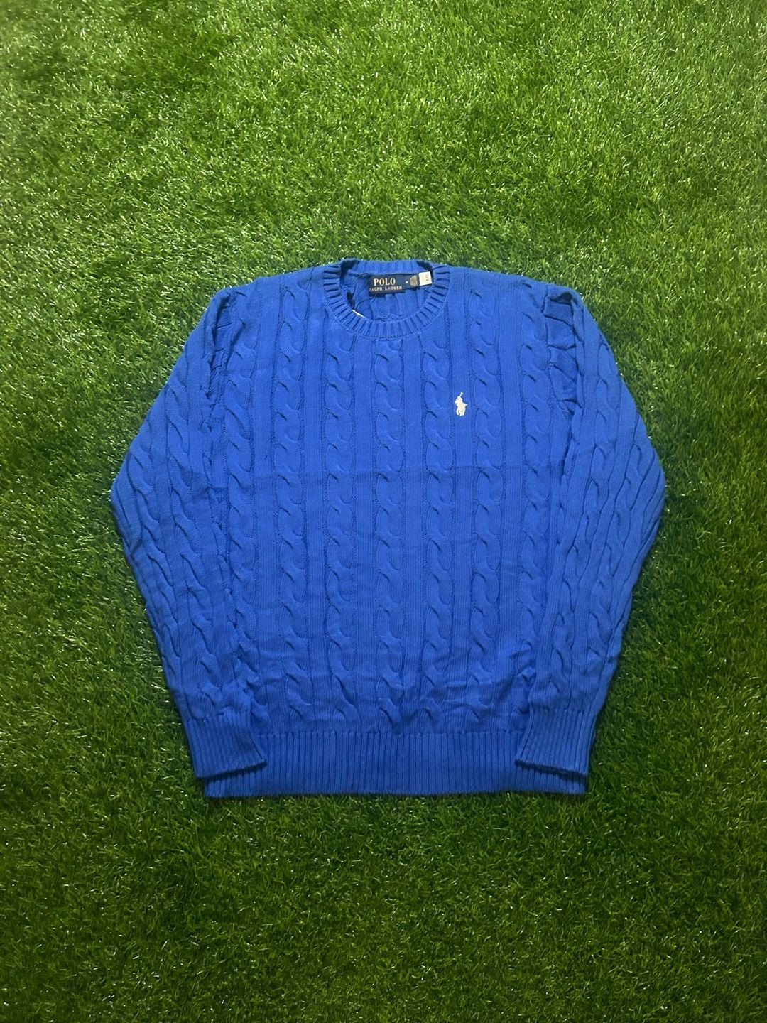 Ds Polo Ralph Lauren Blue Cable Knit Crewneck Sweater Size M 2
