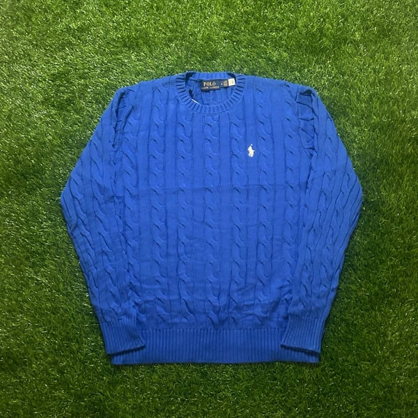 Ds Polo Ralph Lauren Blue Cable Knit Crewneck Sweater Size M