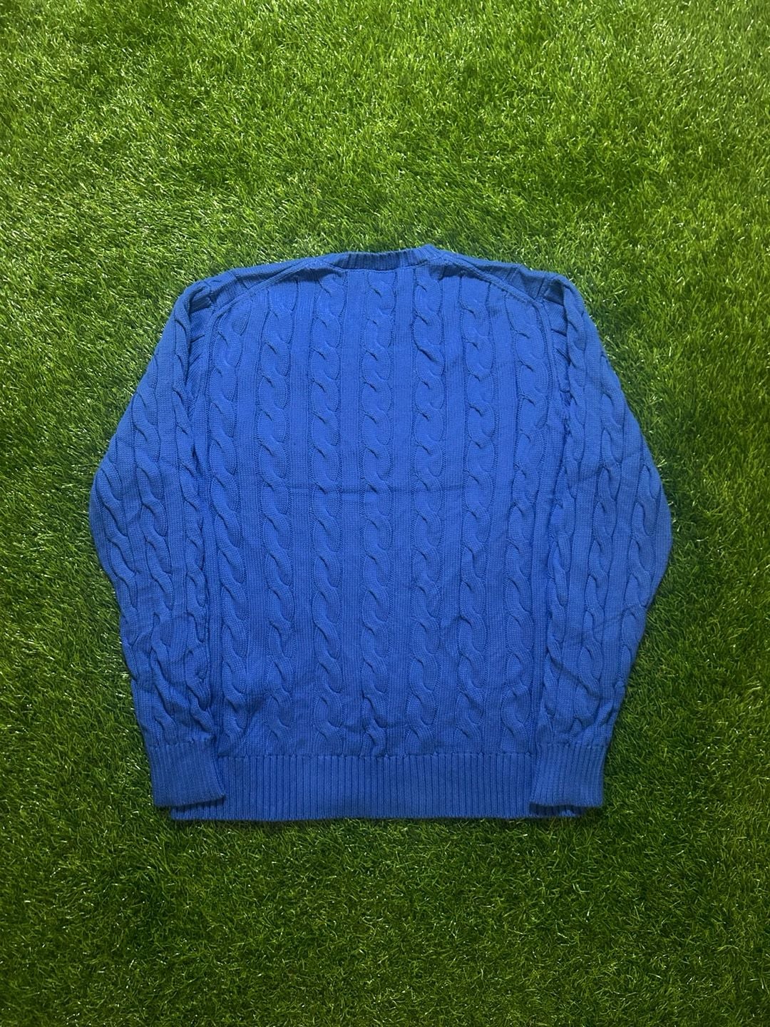 Ds Polo Ralph Lauren Blue Cable Knit Crewneck Sweater Size M 3