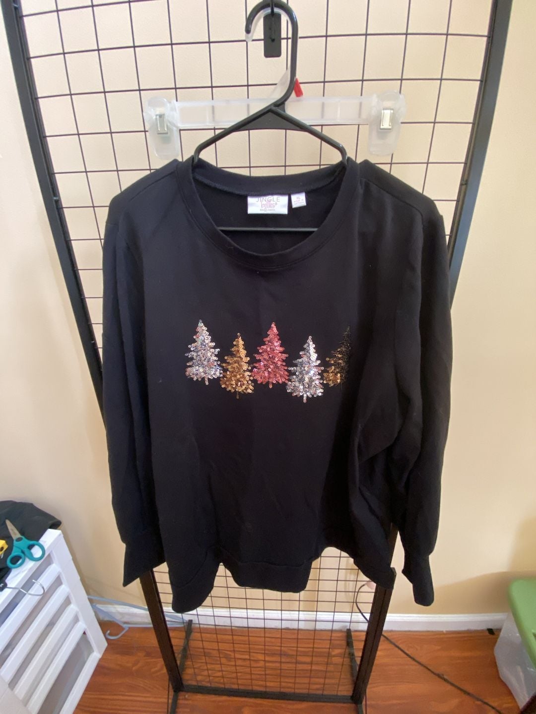 Jingle Belles Kim Gravel Sequin Christmas Tree Sweatshirt XL Black 2