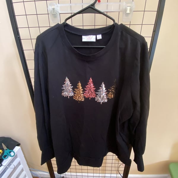 Jingle Belles Kim Gravel Sequin Christmas Tree Sweatshirt XL Black