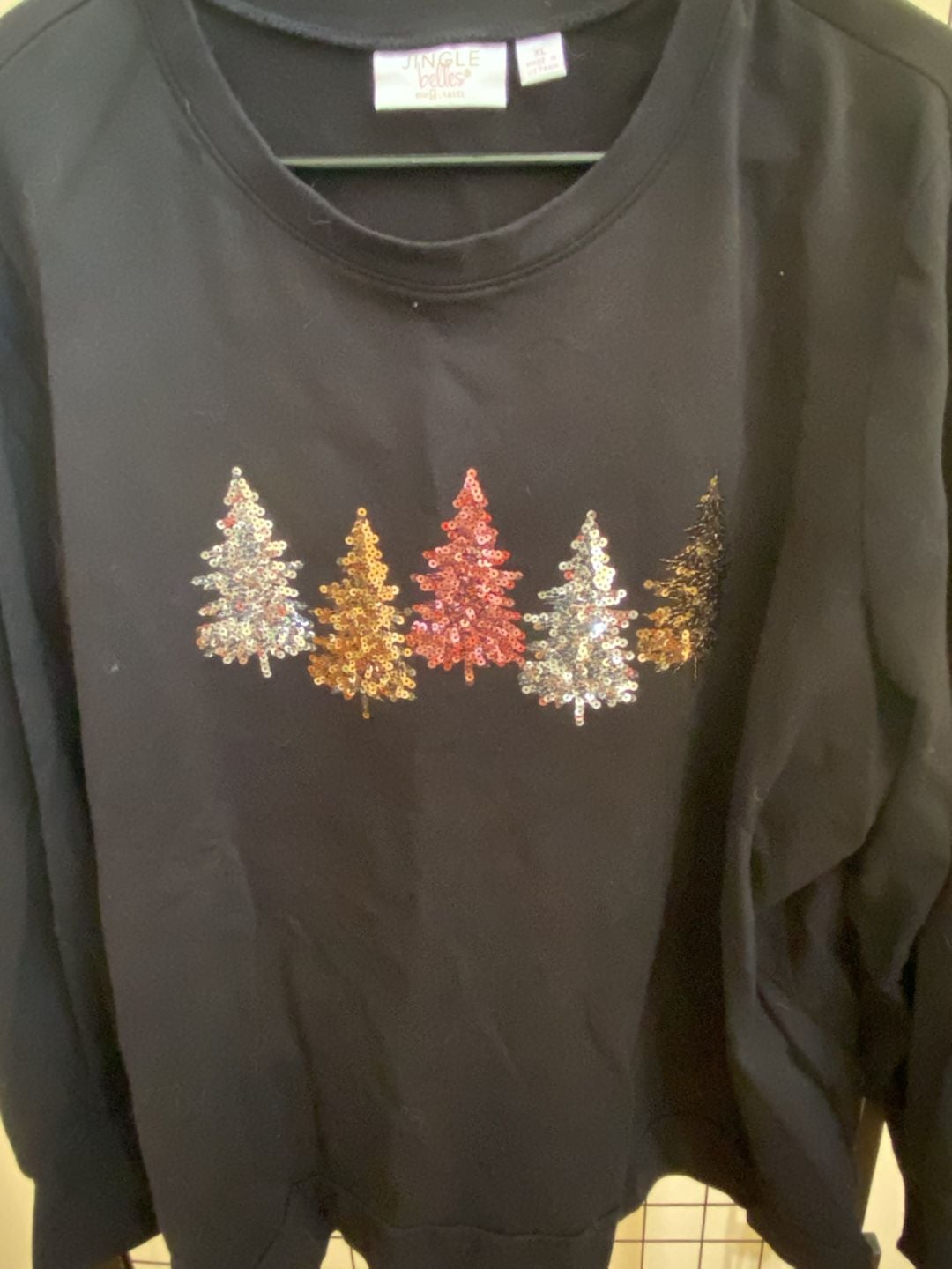 Jingle Belles Kim Gravel Sequin Christmas Tree Sweatshirt XL Black 3