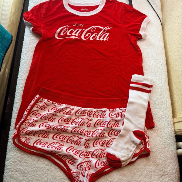 Coca-Cola Pajama Set Size M 3-Piece Shorts Tee Socks
