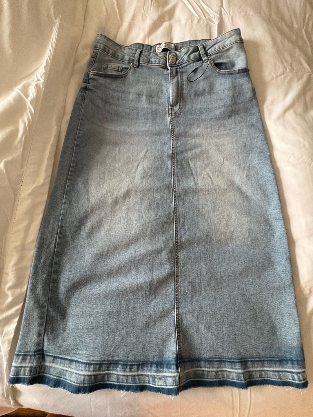 Primark Denim Co. Denim Skirt Size 14 Light Blue Midi Back Slit 2