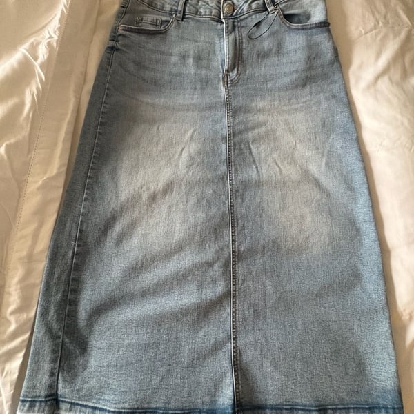 Primark Denim Co. Denim Skirt Size 14 Light Blue Midi Back Slit